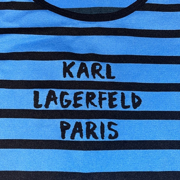Karl Lagerfeld Paris Blue and Black Striped Seamless T-Shirt -Women’s Size Small - Picture 4 of 14